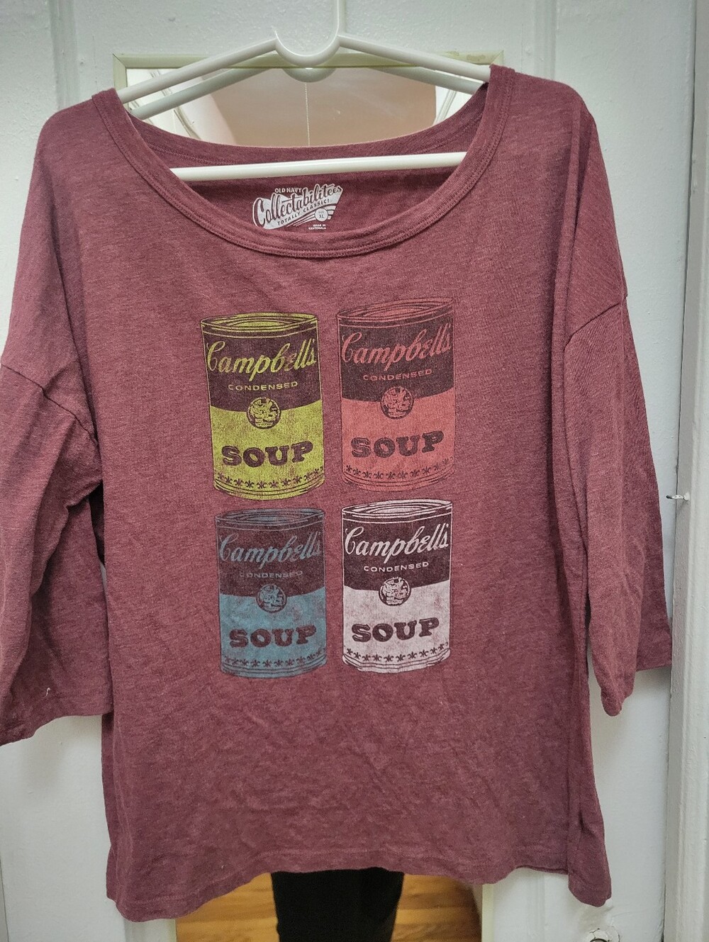 Old Navy Andy Warhol Campbell’s Soup Pop Art Graphic Top Maroon XL